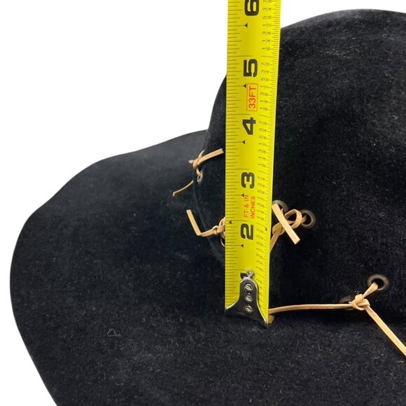 Diva Women\'s 100% Rabbit Fur Felt Hat Black Tan Ties NWT Made in Russia Cowgirl main image 5